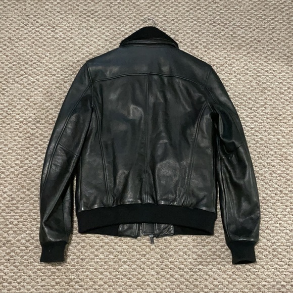 BLK DNM Leather bomber jacket w/ shearling collar - Picture 2 of 6